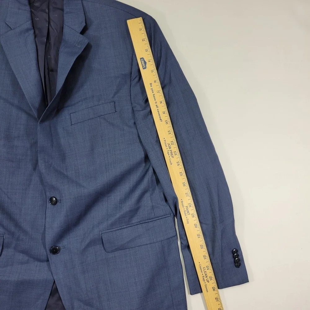 Michael Kors Mens Sport Coat Blazer Two Button Navy Sharkskin Wool Blend 44L NEW